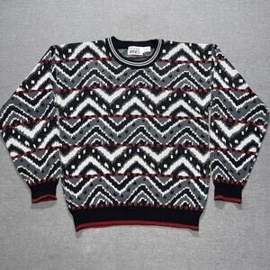 Vintage Grandpa Sweater Mens Large Tall Black Fair Isle Knit 90s Trend Basics